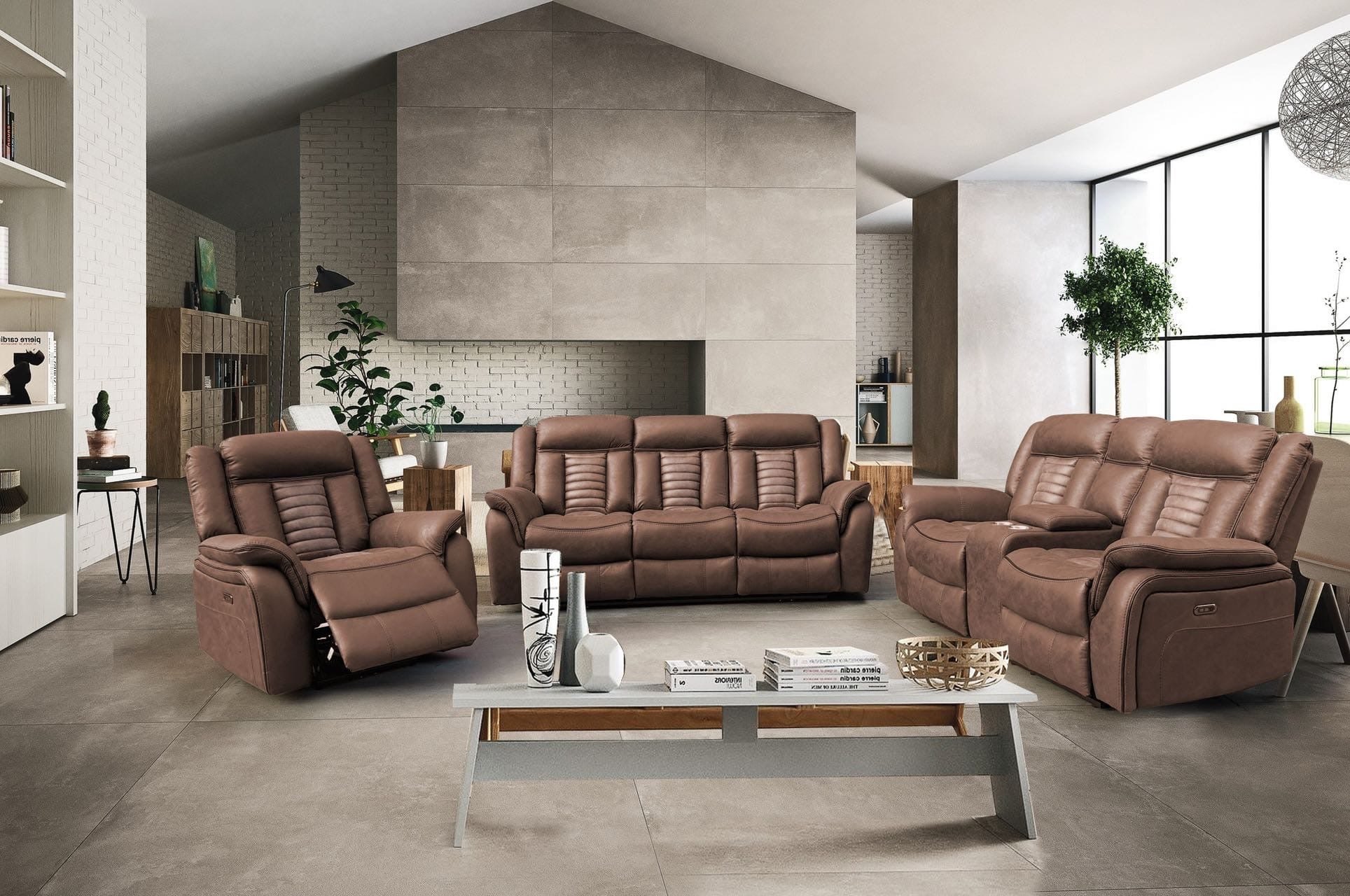Modern 4-Piece Reclining Sofa Set in Rich Brown Leatherette