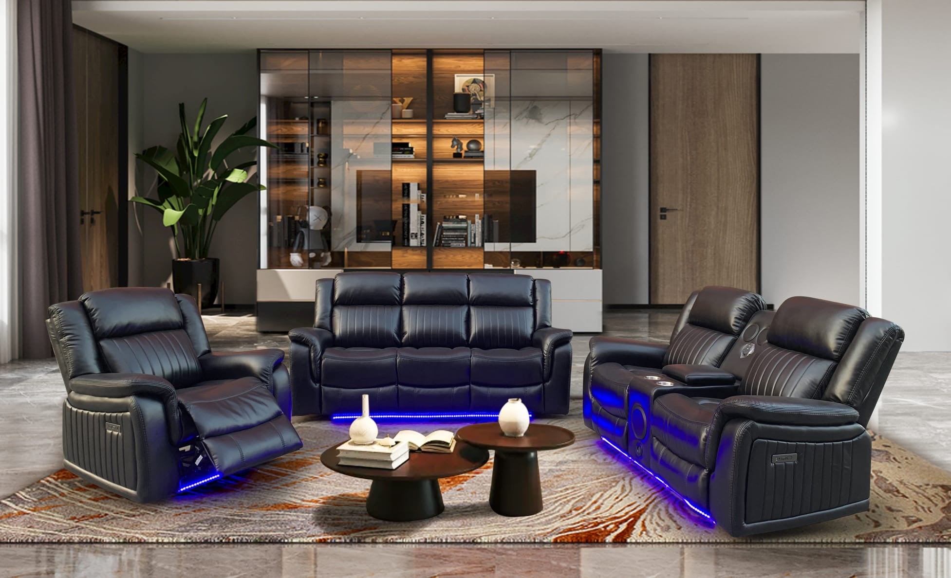 Luxurious 4-Piece Reclining Sofa Set with LED Accents